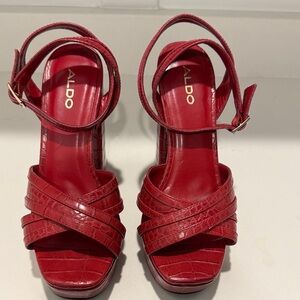 Aldo Red Croc-Embossed Heels